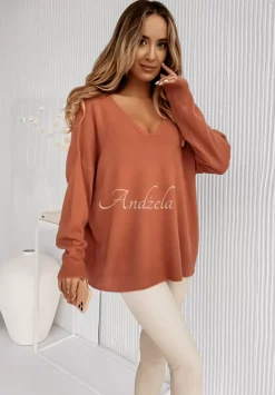 Sweter Oversize Z Dekoltem Norris Koralowy