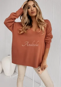 Sweter Oversize Z Dekoltem Norris Koralowy