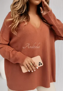 Sweter Oversize Z Dekoltem Norris Koralowy