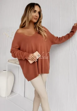 Sweter Oversize Z Dekoltem Norris Koralowy