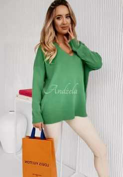 Sweter Oversize Z Dekoltem Norris Zielony