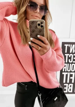Sweter Oversize Z Golfem Fuller Koralowy
