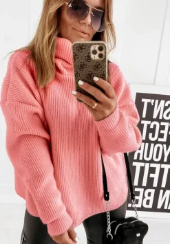 Sweter Oversize Z Golfem Fuller Koralowy