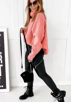 Sweter Oversize Z Golfem Fuller Koralowy