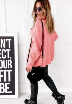 Sweter Oversize Z Golfem Fuller Koralowy