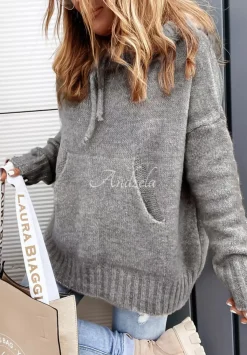 Sweter Oversize Z Kapturem Carra Grafitowy