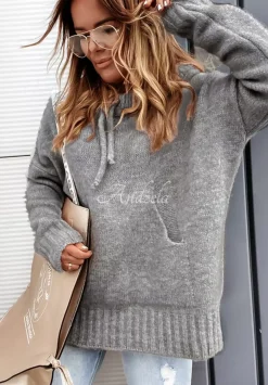 Sweter Oversize Z Kapturem Carra Grafitowy