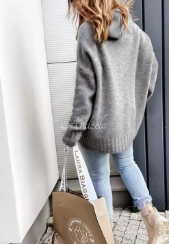 Sweter Oversize Z Kapturem Carra Grafitowy