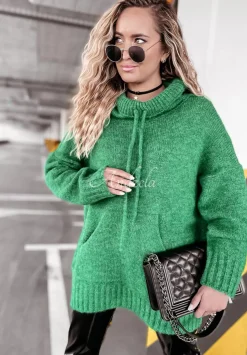 Sweter Oversize Z Kapturem Carra Zielony