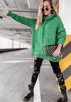 Sweter Oversize Z Kapturem Carra Zielony