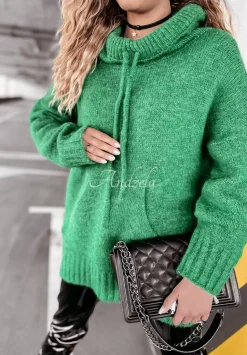 Sweter Oversize Z Kapturem Carra Zielony