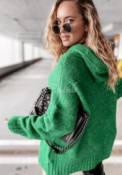 Sweter Oversize Z Kapturem Carra Zielony
