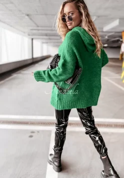 Sweter Oversize Z Kapturem Carra Zielony
