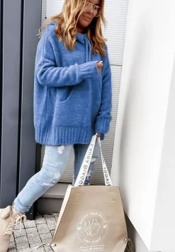 Sweter Oversize Z Kapturem Carra Niebieski
