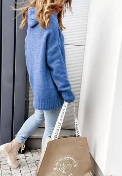 Sweter Oversize Z Kapturem Carra Niebieski