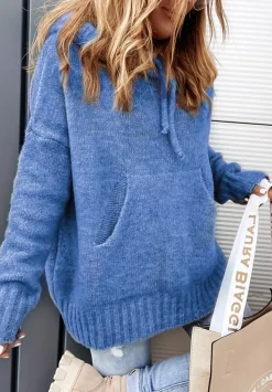Sweter Oversize Z Kapturem Carra Niebieski