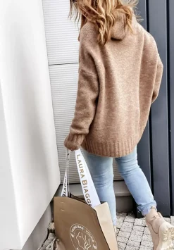 Sweter Oversize Z Kapturem Carra Camelowy