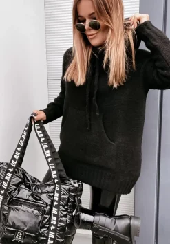 Sweter Oversize Z Kapturem Carra Czarny