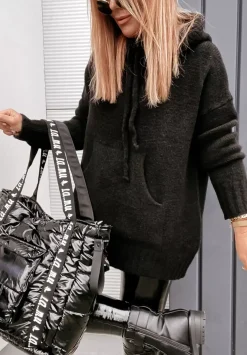 Sweter Oversize Z Kapturem Carra Czarny