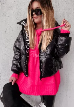 Sweter Oversize Z Kapturem Carra Neonowy Rozowy