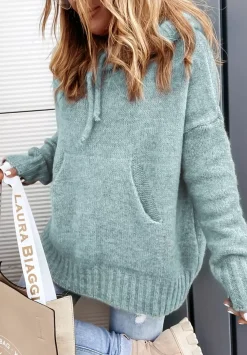 Sweter Oversize Z Kapturem Carra Jasnoniebieski