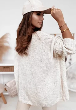 Sweter Oversize Z Ozdobnym Splotem Morley Bezowy