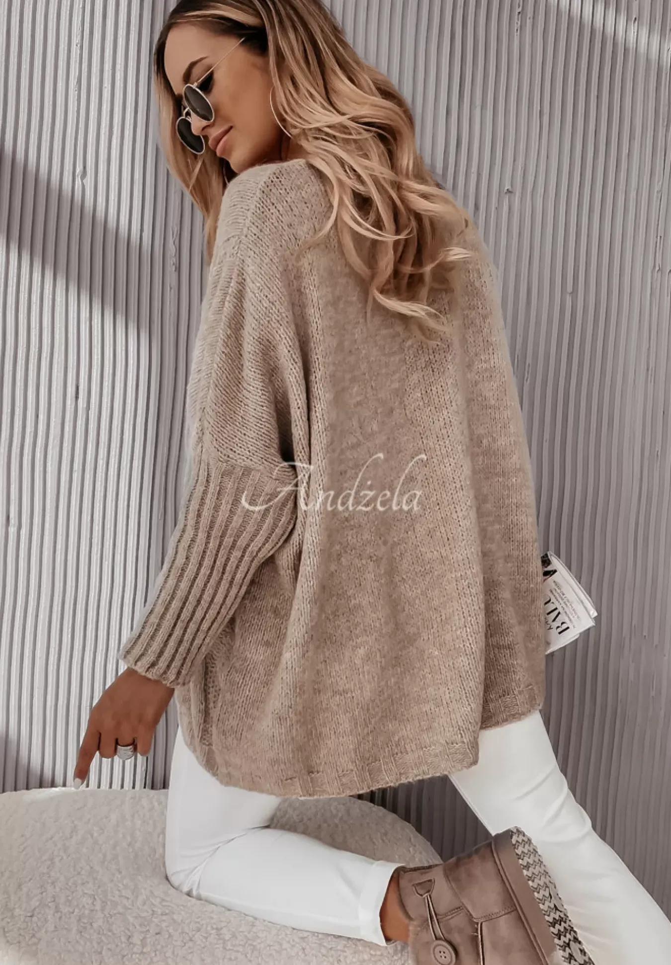 Sweter Oversize Z Ozdobnym Splotem Morley Mokka