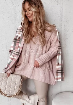 Sweter Oversize Z Ozdobnym Splotem Morley Pudrowy Roz