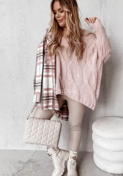 Sweter Oversize Z Ozdobnym Splotem Morley Pudrowy Roz