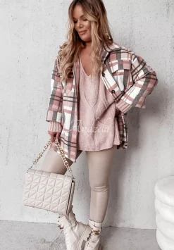 Sweter Oversize Z Ozdobnym Splotem Morley Pudrowy Roz