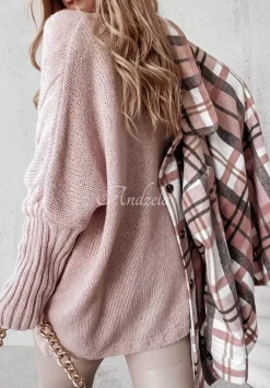 Sweter Oversize Z Ozdobnym Splotem Morley Pudrowy Roz