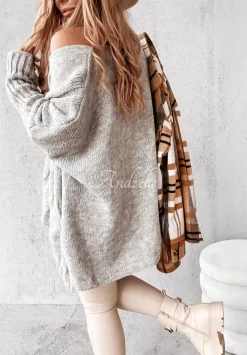 Sweter Oversize Z Ozdobnym Splotem Morley Szary