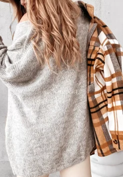 Sweter Oversize Z Ozdobnym Splotem Morley Szary