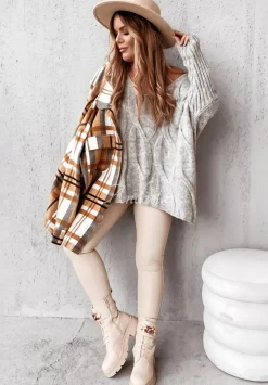 Sweter Oversize Z Ozdobnym Splotem Morley Szary
