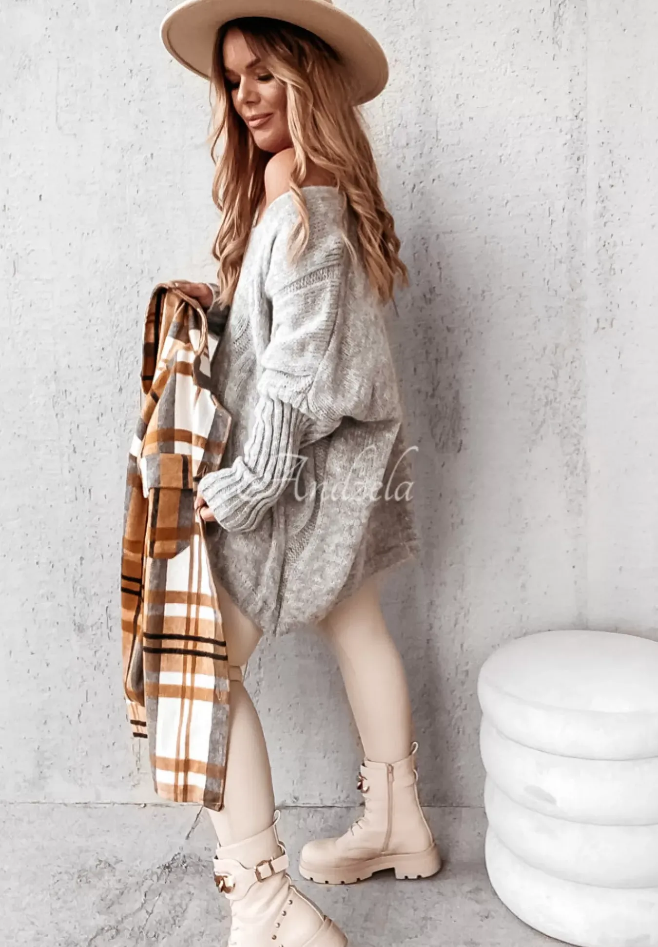 Sweter Oversize Z Ozdobnym Splotem Morley Szary