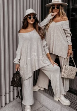 Sweter Oversize Z Rozcieciami Desire Bezowy