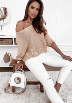 Sweter Oversize Z Wiazaniem Z Tylu Selai Zloty