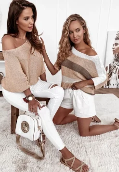 Sweter Oversize Z Wiazaniem Z Tylu Selai Zloty