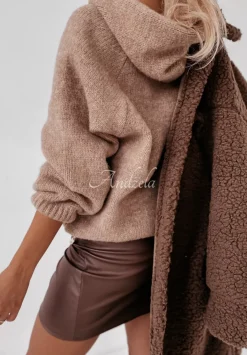 Sweter Oversize Ze Sznurowaniem I Kapturem Laossi Camelowy