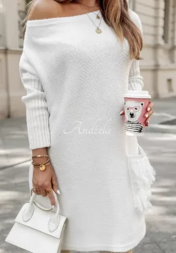 Sweter Sukienka Oversize Z Fredzlami Hot Tea Ecru