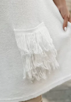 Sweter Sukienka Oversize Z Fredzlami Hot Tea Ecru