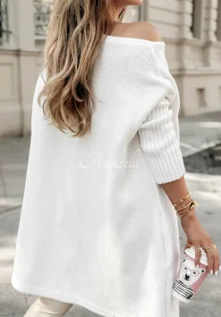 Sweter Sukienka Oversize Z Fredzlami Hot Tea Ecru
