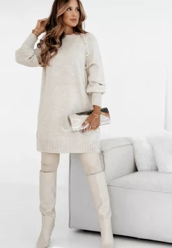 Sweter Tunika Z Guzikami Fernandes Bezowy