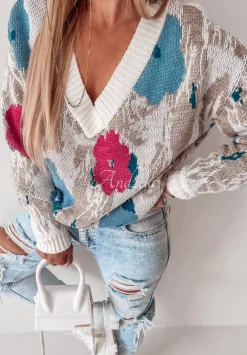 Sweter W Kwiaty Garden Of Wonders Jasnobezowy