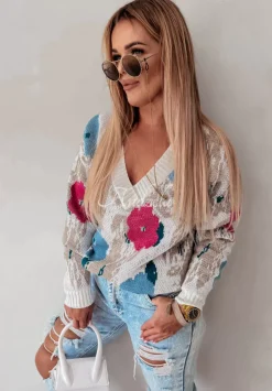 Sweter W Kwiaty Garden Of Wonders Jasnobezowy