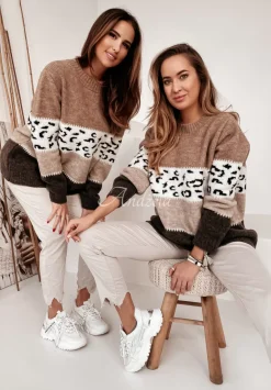 Sweter W Panterke Tissy Camelowo-Szary