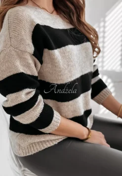 Sweter W Paski Colorful Autumn Bezowo-Czarny