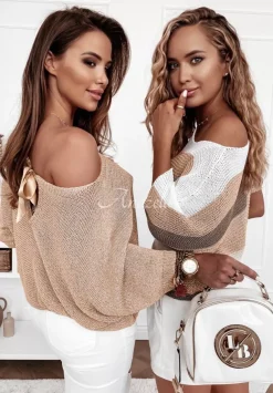 Sweter W Paski Eldy Bialo-Zloty