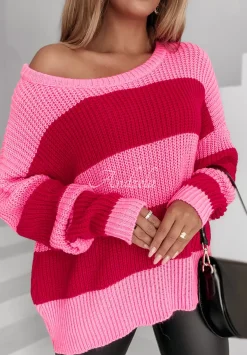 Sweter W Paski Soft Stripes Rozowy