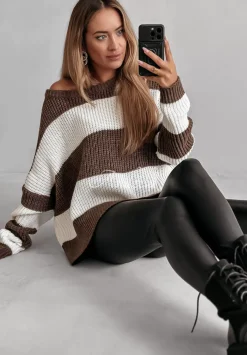 Sweter W Paski Soft Stripes Mokka